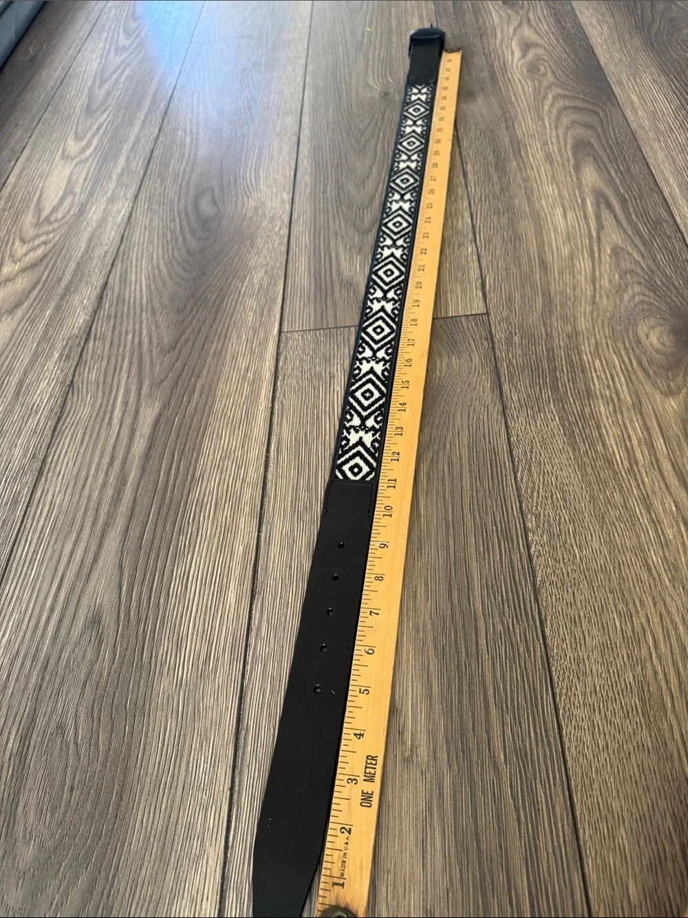 Lucky Brand Men’s 34 Black Leather Woven Southwestern Geometric Belt